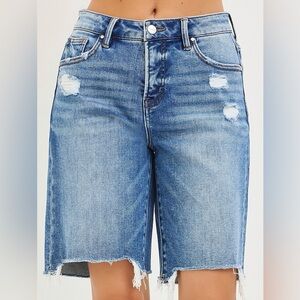 ♥️Hello Gorgeous! RISEN Tummy Control Distressed Slouchy Shorts- Medium Blue